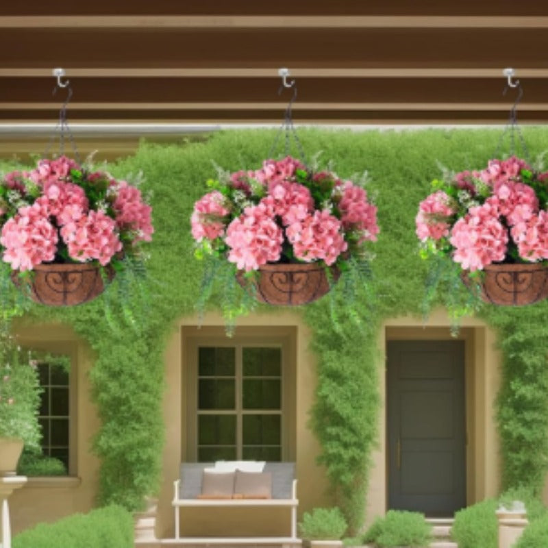 Pink Iron Hanging Planter Basket